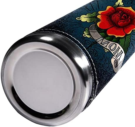 SDFSDFSD 17 גרם ואקום מבודד נירוסטה בקבוק מים ספורט ספורט קפה ספל ספל ספל עור אמיתי עטוף BPA בחינם, פרח ורד אמנות