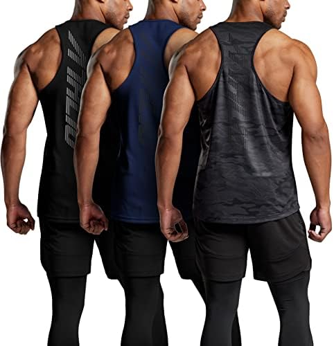 Athlio 3 חבילות גופיות אימון שרירים מתאימים לגברים, חולצות כושר פיתוח גוף, חולצות חדר כושר, גופיית כושר אתלטי