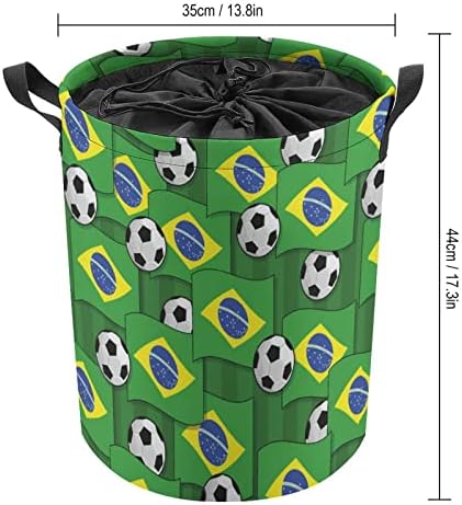 ברזיל כדורגל כדורגל דפוס כביסה סל עגול מתקפל סל כביסה דלי אחסון אחסון תיבת עם חבל ידית