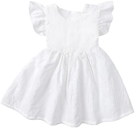 פעוטות פעוטות תינוקות בנות פרוע שמלת שרוול שרוול כותנה פשתן צבע אחורי שמלות מסיבה מזדמנת של קיץ אחורי