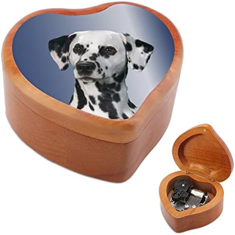 כלב דלמטי עץ קופסת מוסיקה צורה לב צורה קופסת מוסיקה וינטג 'שעון עץ מתנות קופסאות מוזיקליות