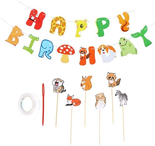 זר תפאורה יוטה באנר 7 יחידות בעלי החיים מסיבת יום הולדת קישוט נייר באנרים קריקטורה ג ' ונגל בעלי החיים הקאפקייקס מרים יער בעלי החיים מסיבת