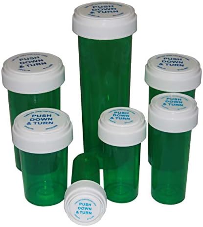 בקבוקוני מרשם לרוקחות, בקבוק תרופות עמידות לילדים ירוקות, 16 DRAM הפיכה, כובעים כלולים, חבילה של 240 על ידי ספוניקס