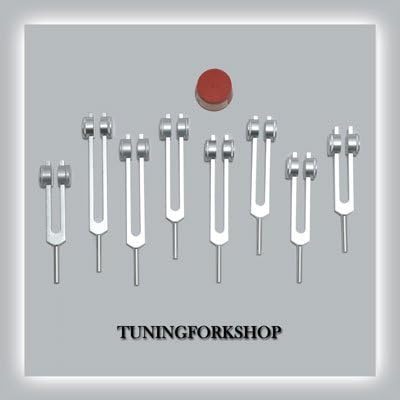 TFS TUNINGFORKSHOP 8 PC CHAKRA משוקלל מזלג כוונון משוקלל לריפוי עם מפעיל+כיס