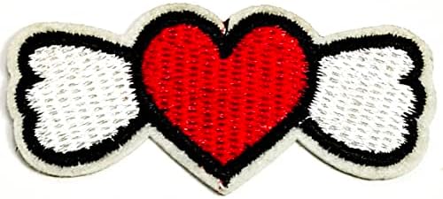 אדום לב כנפי רקום האהבה לב אפליקצית ברזל על לתפור על סמל בגדי תלבושות